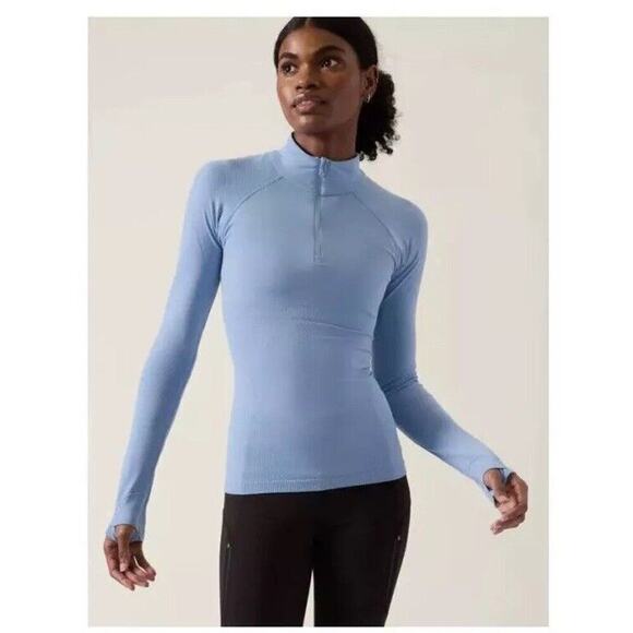 Athleta Tops - Athleta Momentum Activewear Shirt Blue Seamless Long Sleeves Zip Up Women's XL